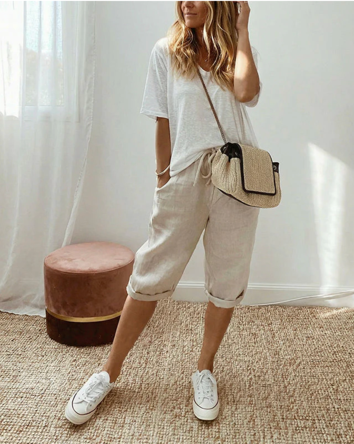 Olivia – Pantalón capri de lino y algodón