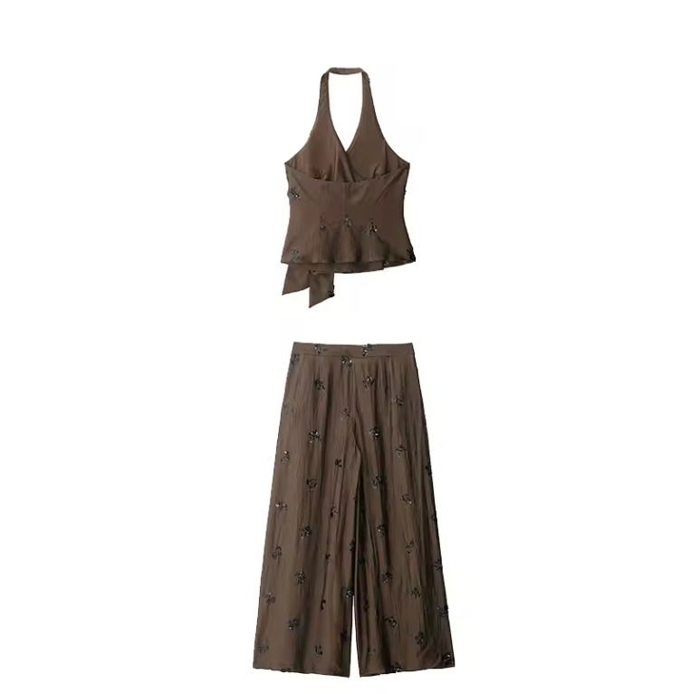 Valeria – Conjunto elegante de top con lazo y pantalón de pierna ancha