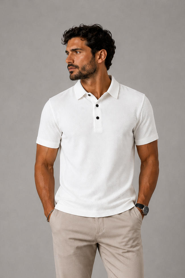Thiago - Polo business casual de manga corta con acabado texturizado