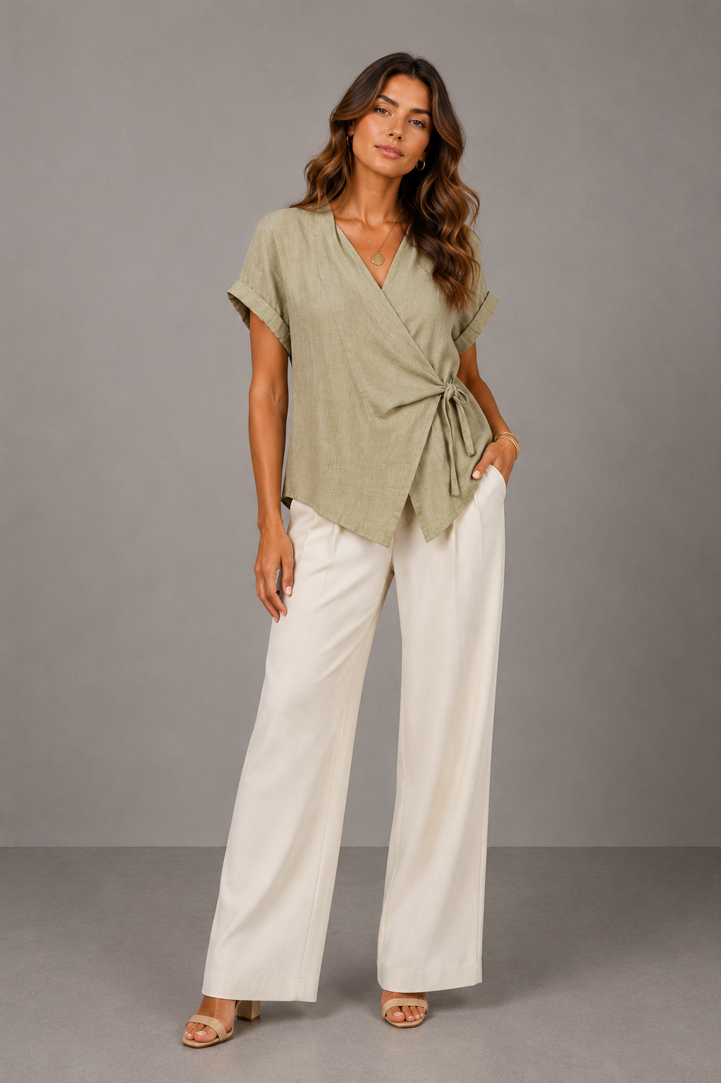Liana – Blusa cruzada de verano con lazo lateral