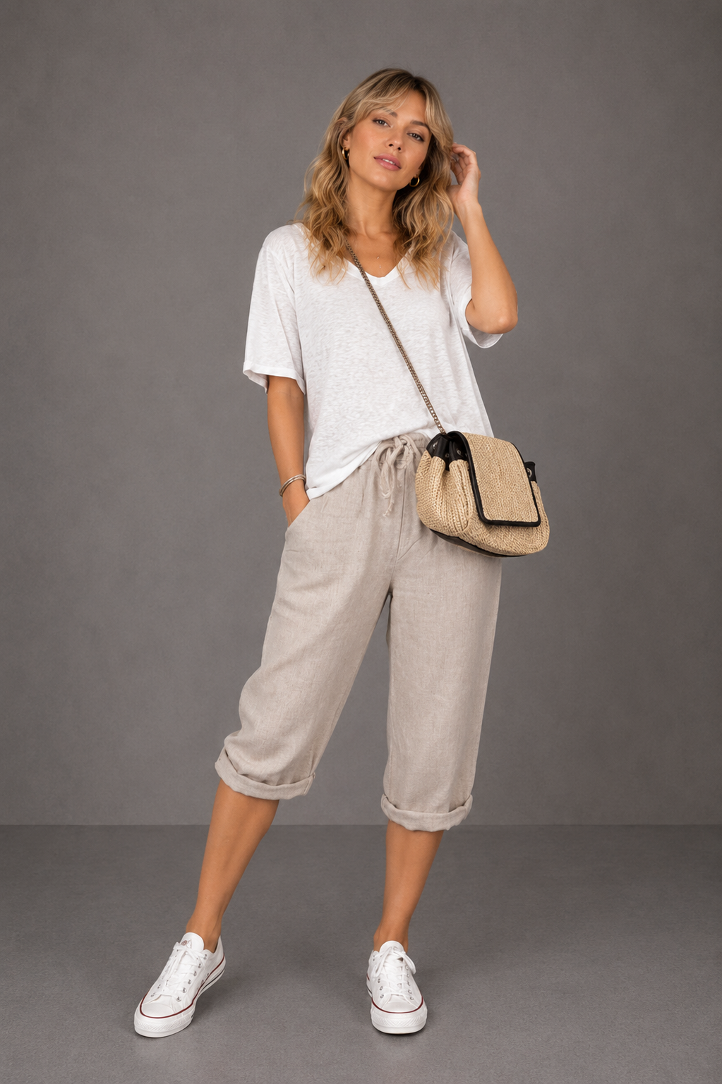 Olivia – Pantalón capri de lino y algodón