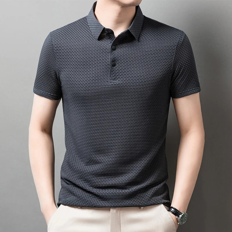 Thiago - Polo business casual de manga corta con acabado texturizado