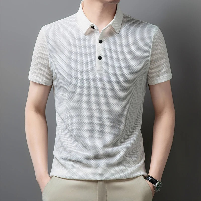 Thiago - Polo business casual de manga corta con acabado texturizado