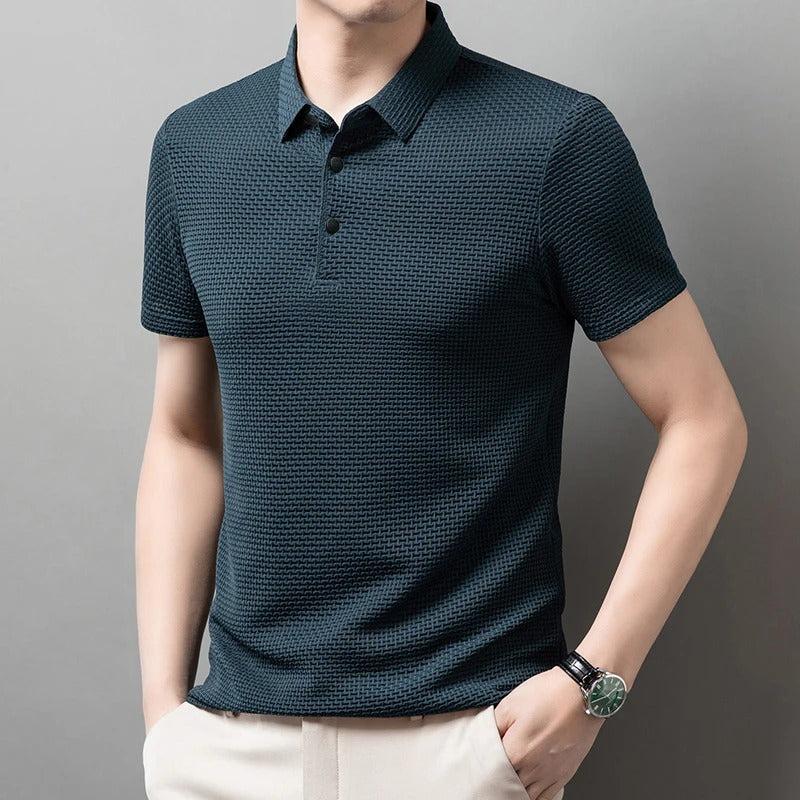 Thiago - Polo business casual de manga corta con acabado texturizado