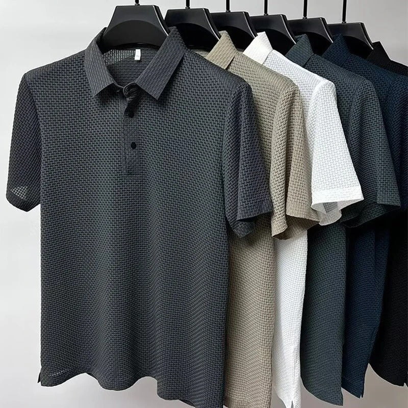 Thiago - Polo business casual de manga corta con acabado texturizado